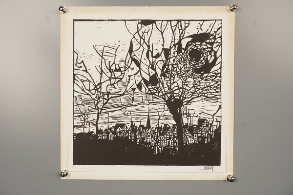 Robert Junod Art Print Linocut 70s Black-White Paper