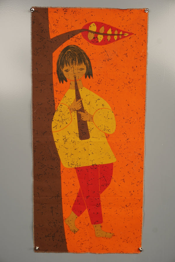 Traute Sänger Tapestry 70s POP ART Orange Yellow Cotton