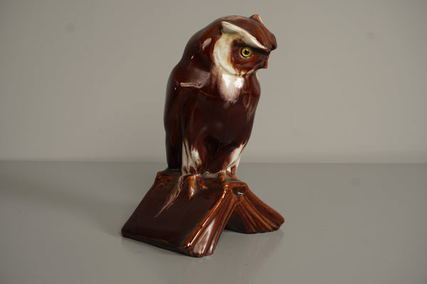 Hirschau Keramik Figurine Vintage Ceramic Owl on Book 1930s Art Deco