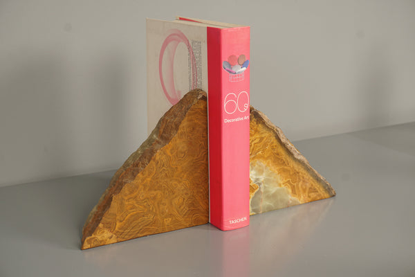 Vintage Pair Agate Bookends Polished 70s Brown Stone