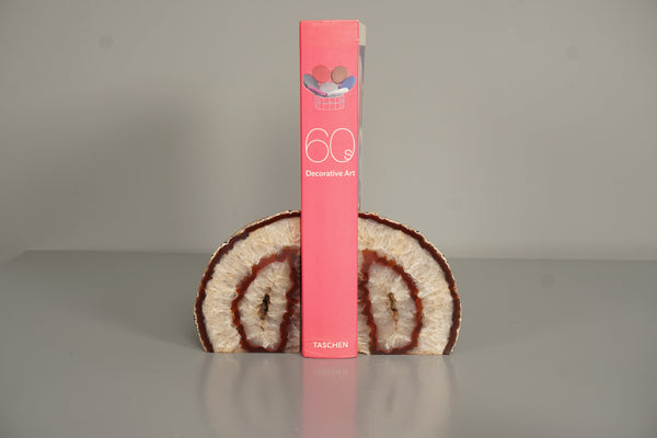 Vintage Pair Agate Geode Bookends 1970s Pink Cream Stone - Image 2