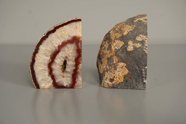 Vintage Pair Agate Geode Bookends 1970s Pink Cream Stone - Image 7