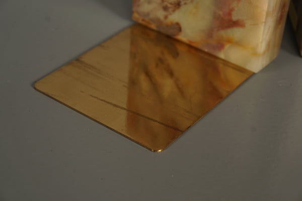 Vintage Bookend Pair Marble-Onyx Polished 1970s Beige Gold - Image 4