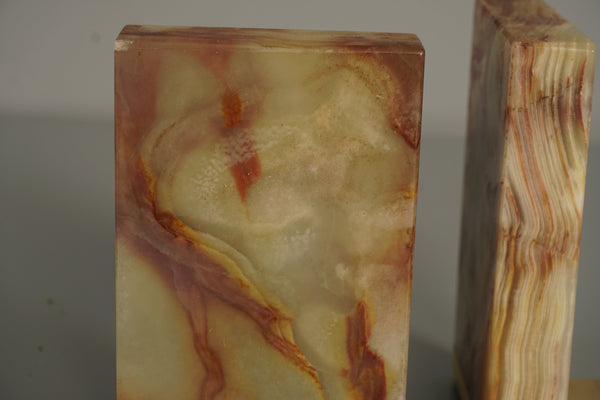 Vintage Bookend Pair Marble-Onyx Polished 1970s Beige Gold - Image 5