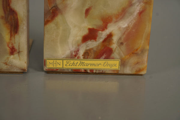 Vintage Bookend Pair Marble-Onyx Polished 1970s Beige Gold - Image 6