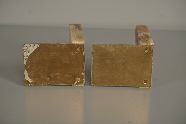 Vintage Bookend Pair Marble-Onyx Polished 1970s Beige Gold - Image 8