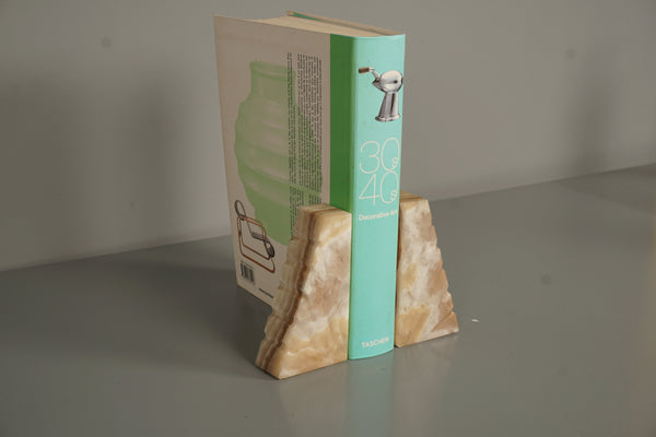Vintage Pair of Onyx Bookends 1970s Beige and Light Green