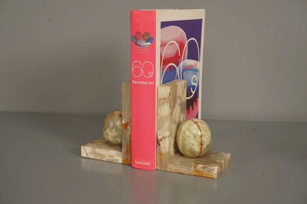 Vintage Pair Onyx Bookends 1970s Beige Pink Marble