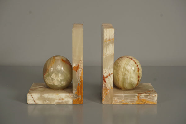 Vintage Pair Onyx Bookends 1970s Beige Pink Marble - Image 4