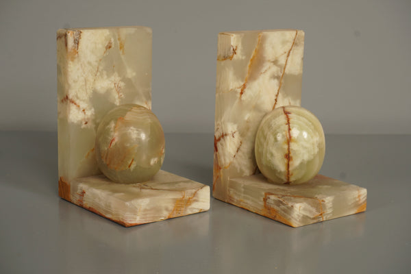 Vintage Pair Onyx Bookends 1970s Beige Pink Marble - Image 6