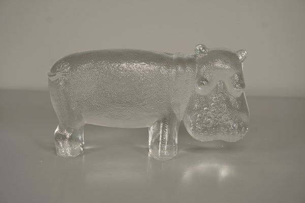 Kosta Boda Bertil Vallien Decorative Sculpture Zoo Series Hippopotamus 70s Clear Glass