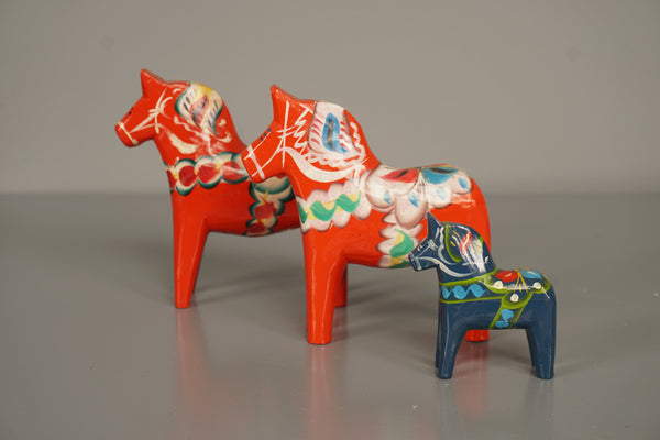 Nils Olsson Decorative Figurine 3 Dala Horses 1960s Red Wood