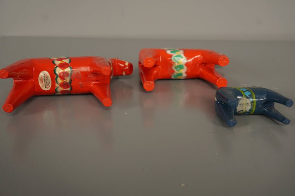 Nils Olsson Decorative Figurine 3 Dala Horses 1960s Red Wood - Image 8