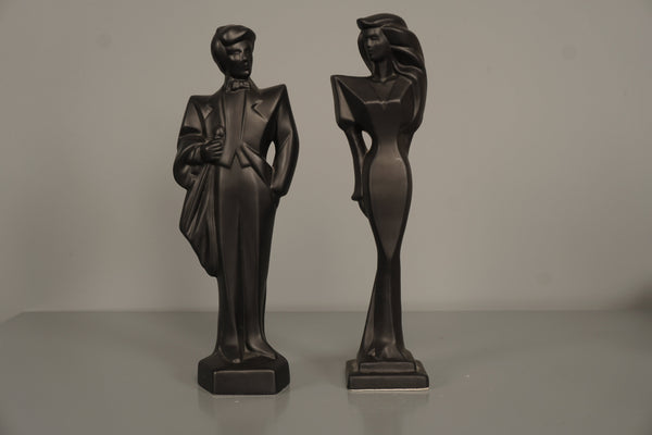 Vintage Mannequin Pair Man and Woman Figurine 80s Ceramic Black White - Image 2