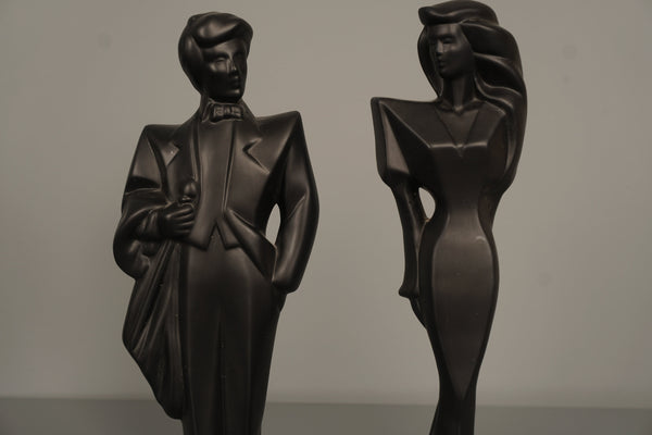 Vintage Mannequin Pair Man and Woman Figurine 80s Ceramic Black White - Image 3