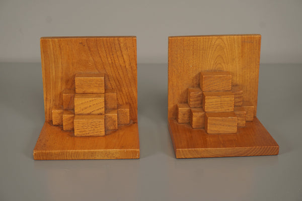 Vintage Pair of Wooden Beech Bookends 1950s Brown - Image 4