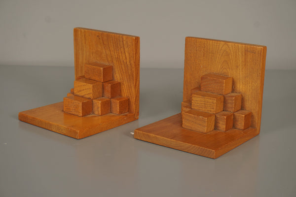 Vintage Pair of Wooden Beech Bookends 1950s Brown - Image 5