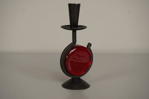 Gunnar Ander Candle Holder Glass Metal 1960s Black Red - Image 2
