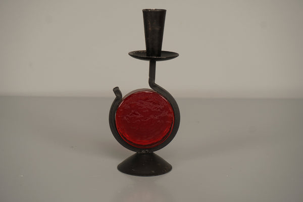 Gunnar Ander Candle Holder Glass Metal 1960s Black Red - Image 4