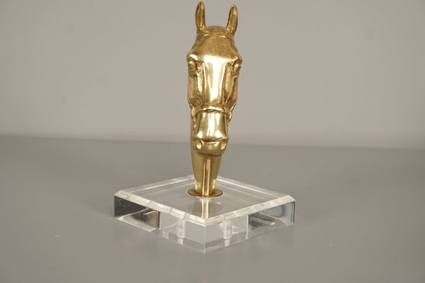 Brass Horse Bust Statue Plexiglass 1970s Gold - Image 3