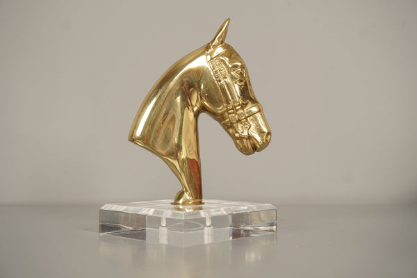 Brass Horse Bust Statue Plexiglass 1970s Gold - Image 6
