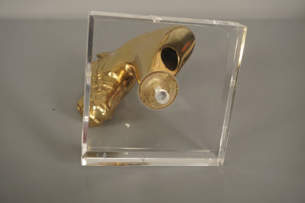 Brass Horse Bust Statue Plexiglass 1970s Gold - Image 10