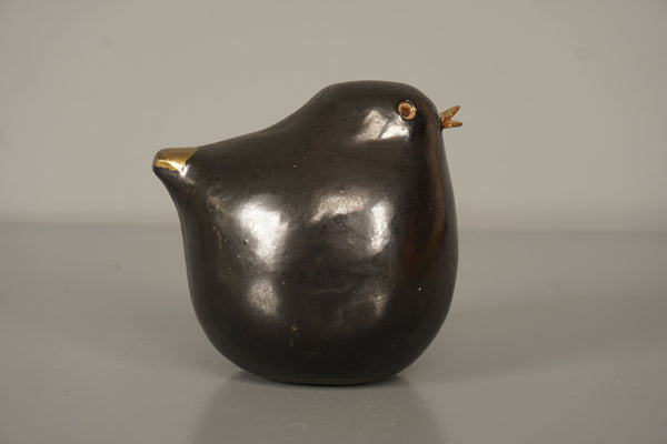 Vintage Ceramic Bird Figurine Mid Century 1960s Black Gold