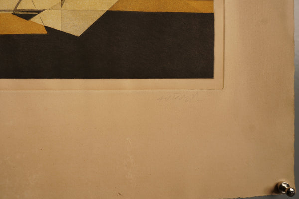 Gerhard Wind Print Original Etching 1960s Yellow Ochre Paper - Image 4