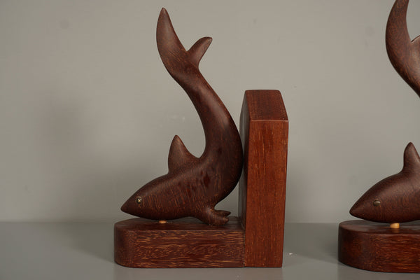 Vintage Teak Wood Bookends 1960s Brown Cream Mid-Century Modern - Image 5