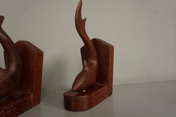 Vintage Teak Wood Bookends 1960s Brown Cream Mid-Century Modern - Image 7