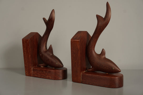 Vintage Teak Wood Bookends 1960s Brown Cream Mid-Century Modern - Image 9