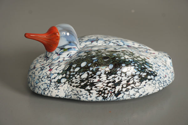 Kosta Boda Decorative Sculpture Boda Birds Duck 1970s White Blue Glass