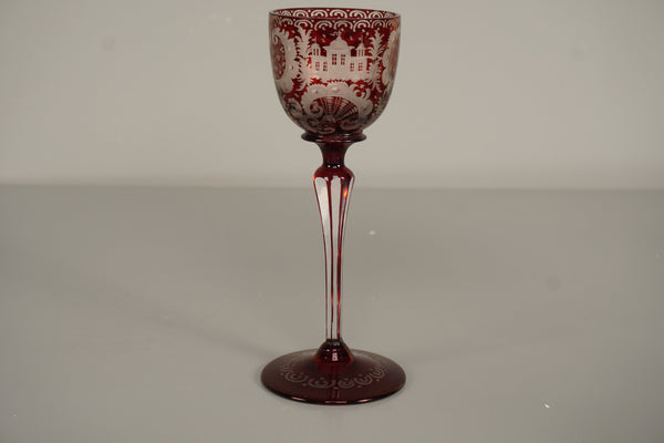 Vintage Römerglas Goblet Bohemian Glass Ruby Overlay Glass 1900