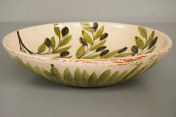 Vintage Bowl Fruit Salad Bowl Ceramic Mid Century Hand-Painted 1960s Cream Olive Green - Image 2