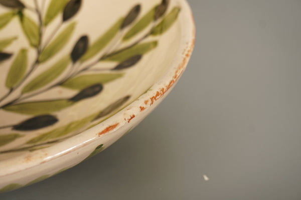 Vintage Bowl Fruit Salad Bowl Ceramic Mid Century Hand-Painted 1960s Cream Olive Green - Image 8