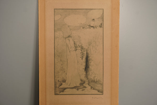 Heinrich Vogeler Print Etching Am Quell 1900 Beige Paper