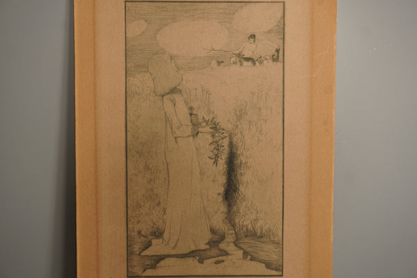 Heinrich Vogeler Print Etching Am Quell 1900 Beige Paper - Image 2