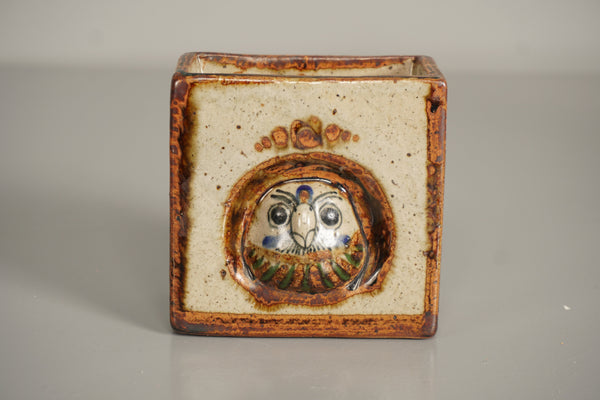 Jorge Wilmot Vintage Owl Ceramic Vase 1960s Cream Brown