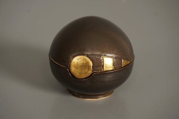 Vintage Lidded Ceramic Container Studio Pottery Art Pottery 1960s Dark Brown Gold