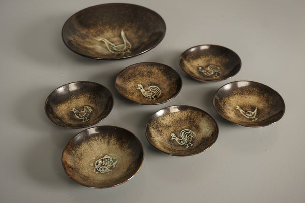 Monika Maetzel Ceramic Bowl Set 1960s Brown Light Blue