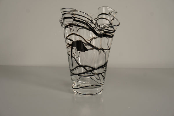 Vintage Fazzoletto Glass Vase 1970s Black Clear Glass - Image 3