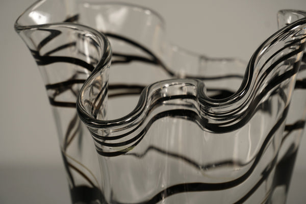 Vintage Fazzoletto Glass Vase 1970s Black Clear Glass - Image 5