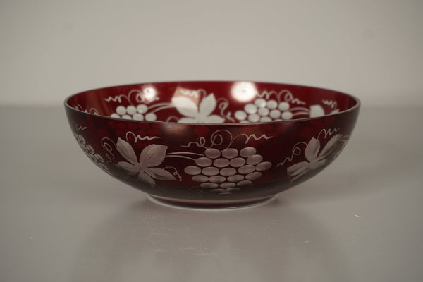 Egermann Bowl Vintage Glass Bowl Bohemia 1950s Dark Red White Glass