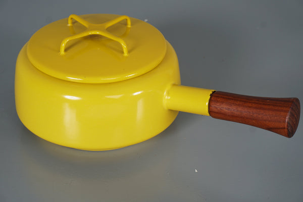 IHQ Dansk Designs France Saucepan Copenhague 1960s Yellow Enamel Teak