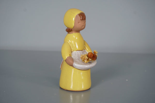 Elsi Bourelius for Jie Gantofta Sweden Figurine Girl 1960s Yellow Ceramic