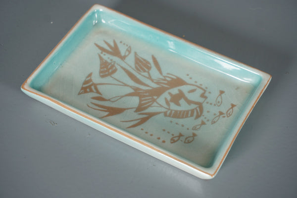 Vintage Ceramic Bowl Studio Pottery 50s 1959 Signed Fish Underwater Motif