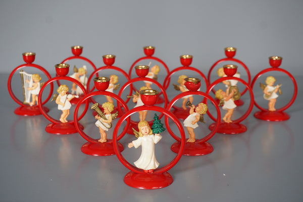 Vintage Bakelite Candle Holder Angel Orchestra 1950s Red Brass - Image 2