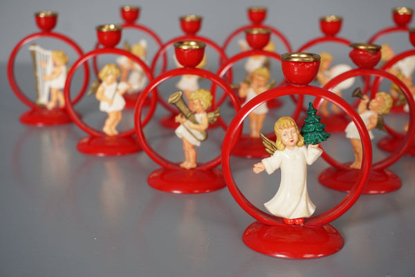 Vintage Bakelite Candle Holder Angel Orchestra 1950s Red Brass - Image 3
