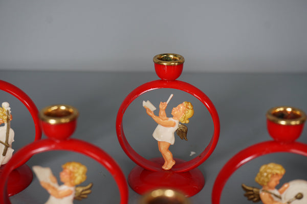 Vintage Bakelite Candle Holder Angel Orchestra 1950s Red Brass - Image 6