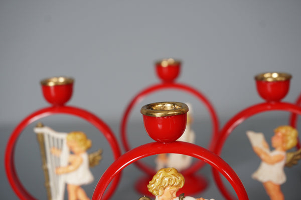 Vintage Bakelite Candle Holder Angel Orchestra 1950s Red Brass - Image 8